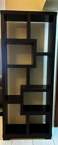 Dark brown modern geometric bookcase - good condition