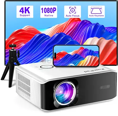 XuanPad Smart Projector, 26000L Native 1080P  4K Supported, WiFi6  Bluetooth, Portable Home/Outdoo