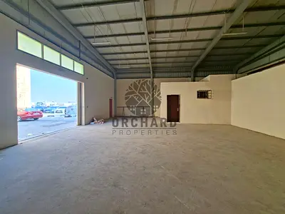 Prime location warehouse available with built-in office space. Yearly rent: AED 95,000