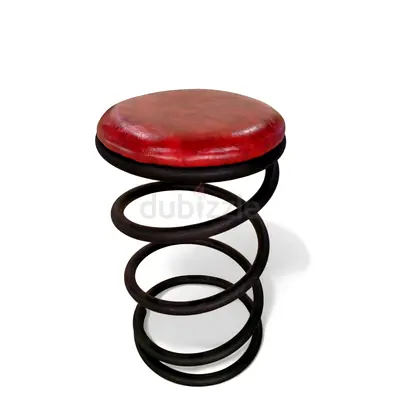 Spiral coil stool with red padded seat