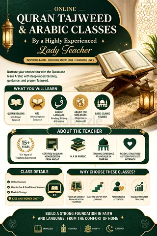 Online Quran Tajweed  Arabic Classes by a Highly Experienced Lady Teacher