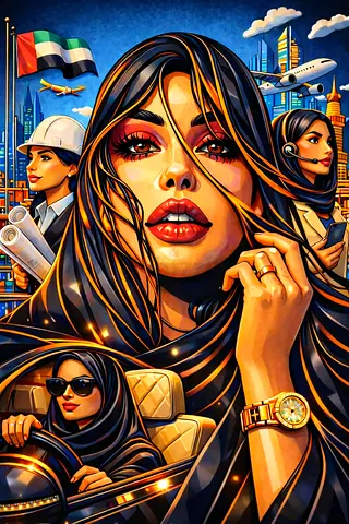 MAGIC EMIRATI WOMAN. LOOK AT THE FUTURE. CANVAS, ALUDIBOND DIGITAL ART GOLD LEAVE