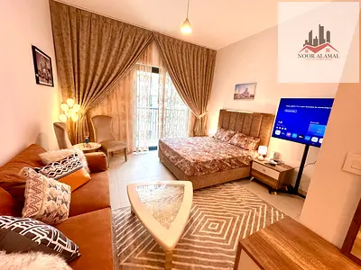 Sharjah - Al Mamzar - Maryam Island - Super Deluxe Studio Apartment: Spacious apartment with a fully equipped kitchen and bathroom.