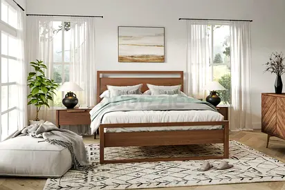 CRATE and BARREL Linea Natural Teak Wood King Bed W206 H117 D216 cm