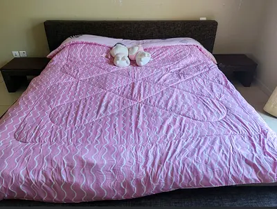 Queen bed with headboard, mattress and 2 bedside tables