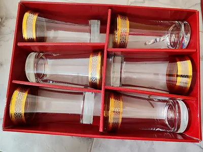 Elegant Set of Six Glasses with Decorative Gold Trim
