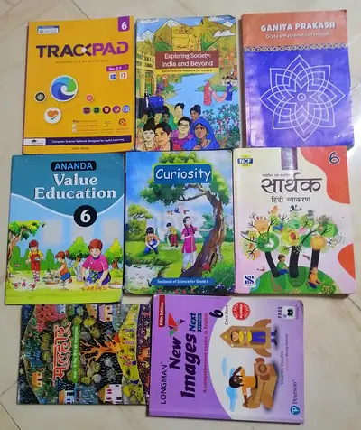 Grade 6 school textbook set — 9 books (Science, Math, English, Hindi, Social Studies