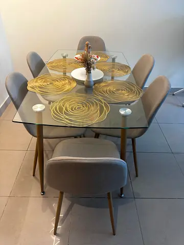 Modern Glass Dining Table with 6 Chairs