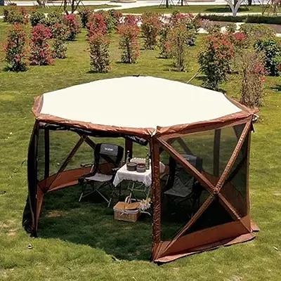 XGEAR 6 Sided Pop Up Camping Gazebo 11.5’x11.5’ Instant Canopy Tent Sun Shelter Screen House with Mo