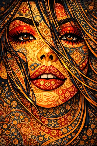 Wonderful Emirati Women Poster Art Digital Art Arabian Life Henna Gold leave