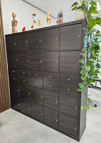 Dark wood multi-compartment storage cabinet