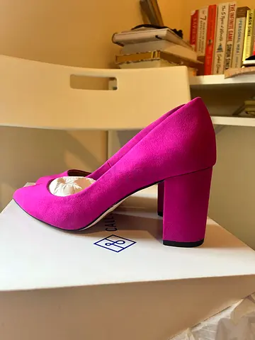 Call It Spring Block Suede Heels (Magenta / Fuchsia)