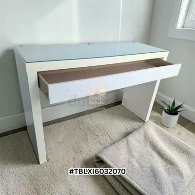 White Study/Console Desk with Glass Top  Drawer - Gently Used