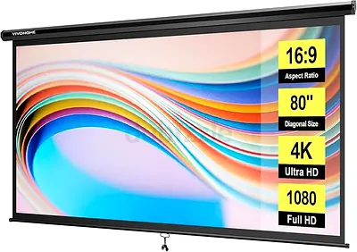 VIVOHOME 80 Inch 16:9 Pull Down Projector Screen