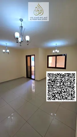 Two bedrooms and a living room in Al Nuaimiya 1, next to Al Hikma School. Separate living room with built-in wardrobes, two bathrooms, and a balcony.