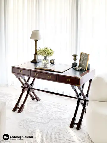 COLONIAL CAMPAIGN WRITING DESK or workstation or study table or console table in vintage wood style