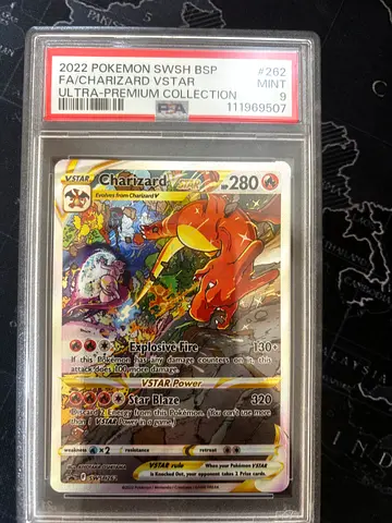 PSA 9 Mint Charizard VSTAR (SWSH262) Black Star Promo. Sword and Shield Ultra-Premium Collection.
