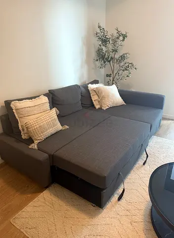 Gray L-shaped Pull-out Sofa Bed - Convertible, Good Condition