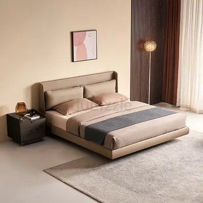 Modern upholstered platform bed with padded headboard - Brand New