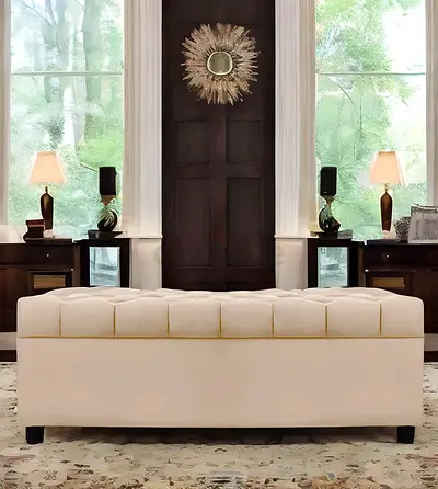 Button tufted top Storage stool