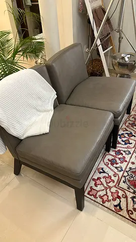 x2 WEST ELM Leather Slipper club chairs in Elephant genuine leather