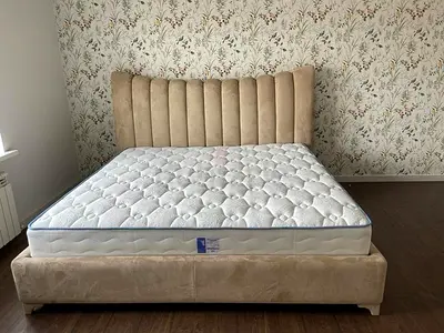 Beige upholstered bed frame Customised stomized For Sale