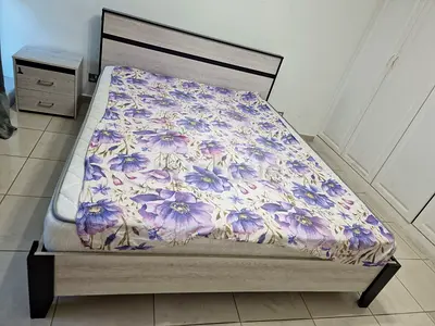 Pan homes wood queen sized bed with headboard and matching bedside table