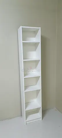 Slim White Bookshelf with 6 Compartments