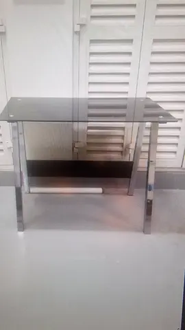 Glass top computer desk with metal frame