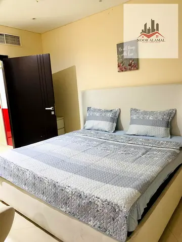 Sharjah, Al Qulaya, fully furnished studio apartment, super deluxe, second occupancy, separate room, kitchen, and bathroom. Price: 2800 AED including