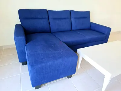 Blue Fabric Sofa with Chaise