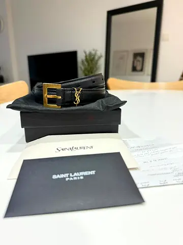 original Saint Laurent Black Leather Belt with Gold YSL Buckle – With Box  Papers size 65