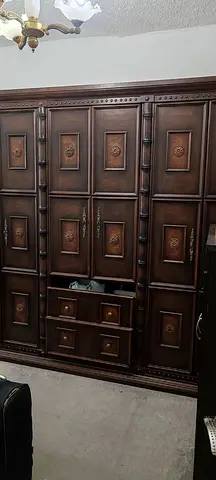 Solid dark wood 6-door wardrobe with built-in drawers