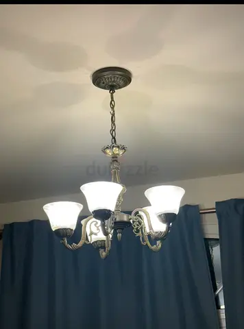 5-Arm Ornate Bronze Chandelier with Frosted Glass Shades