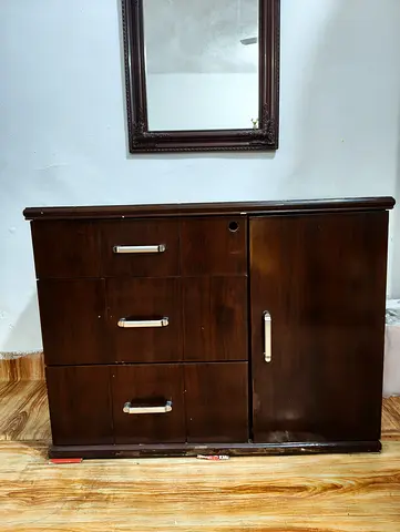 Wooden 3-drawer cabinet with side cupboard