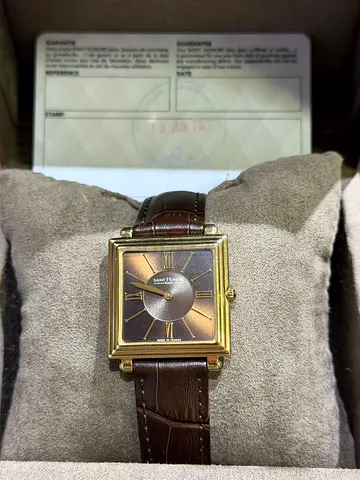 My Saint Honore square gold-tone leather strap mens watch