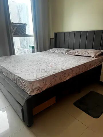 Modern Grey Bed with Mattress