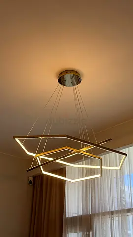 2 x Modern Hexagon LED Pendant Chandelier - Like New