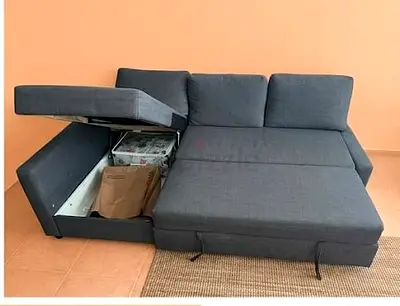 Grey L-shaped Sofa Bed with Storage (Pull-out Bed)