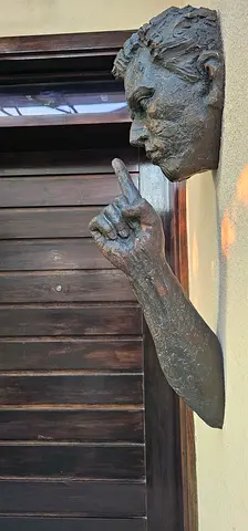 Pair of  Wall Sculptures — Head and Pointing Arm KEEP QUIET