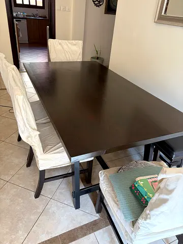 My dark wood 6-seater dining table with chairs