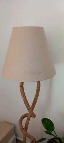 Twisted rope-base lamp with beige fabric shade 43 x 160 cm