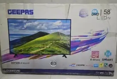 Geepas 58-inch UHD Smart LED TV — working, in original box