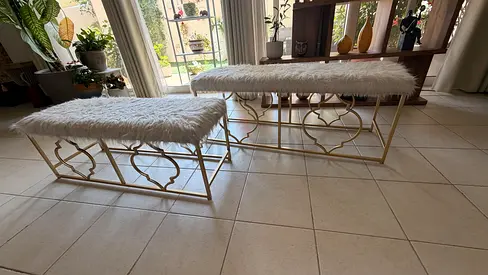 2 Golden benches with fur top