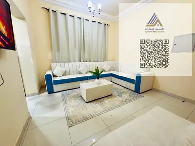 ( بدووون عموله ) شقة مفروشة للإيجار في عجمان بمنطقة الروضه  – غرفه وصاله - حمامين - بلكونه - تكييف مركزي