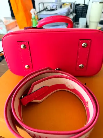 Louis Vuitton Rose Pondicherry Epi Leather Alma BB Bag w/ Jacquard Strap