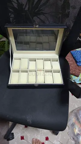12-Slot Black Watch Storage Box with Glass Lid