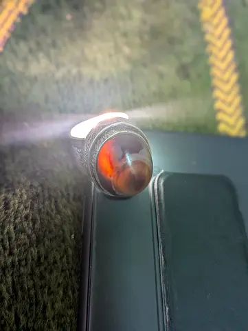 Vintage mens silver ring with brown agate cabochon