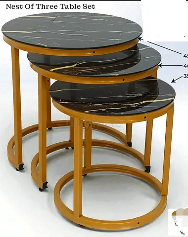 My 3-Piece Nesting Round Table Set — Black Marble Top  Gold Frame