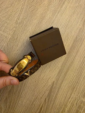 2 Louis Vuitton Monogram Leather Wrap Bracelets with Gold Plate